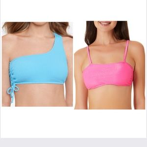 2 pack Pink Shimmer & One Shoulder Bikini Top NWT